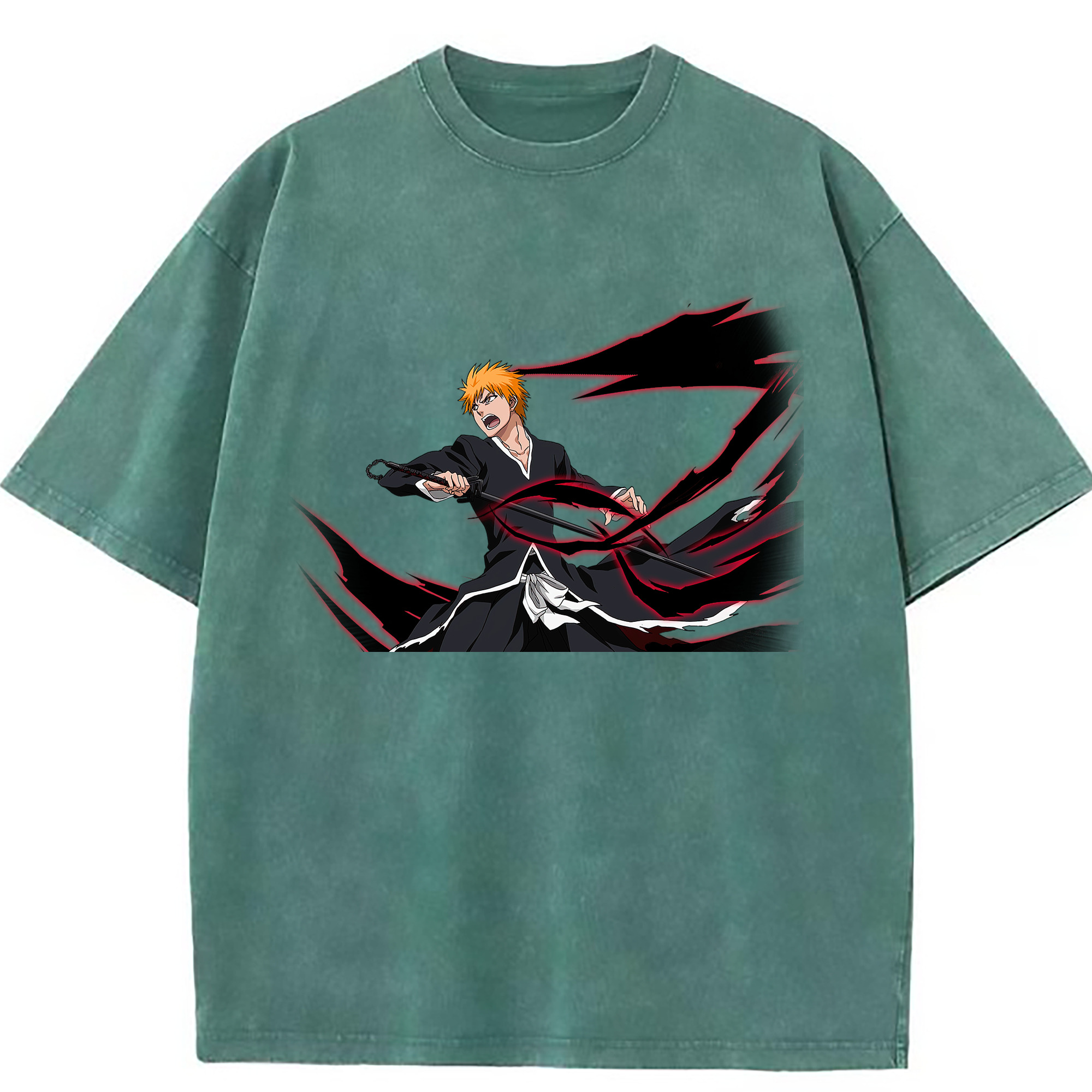 （画像用） ブリーチ 黒崎一護（くろさき いちご）BLEACH Kurosaki Ichigo 綿100% ヴィンテージ風 半袖Tシャツ（フロントプリント）